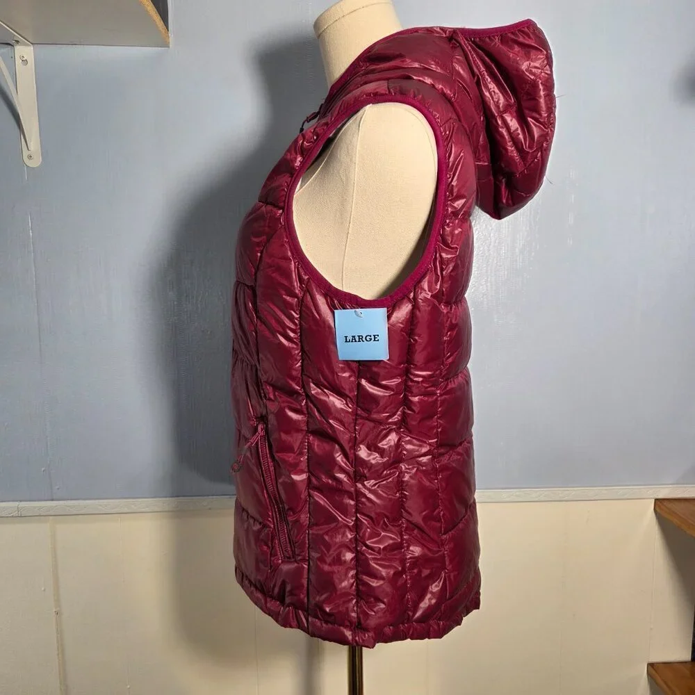 Tangerine Large "Ruby Red" Hooded Full Zip Quilted Puff Fall Casual Vest - Picture 6 of 9